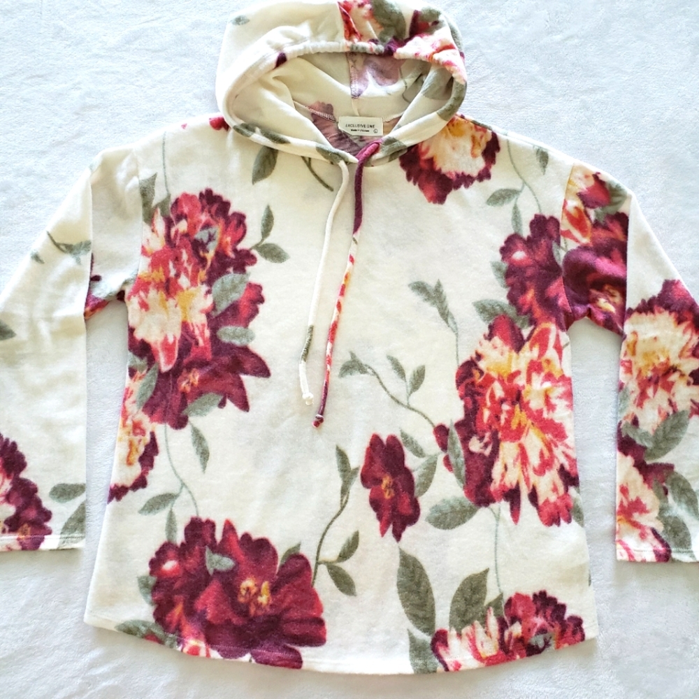 EXCLUSIVE ONE Long Sleeve Super Soft Cozy Fleece Floral Hoodie--NEW--L - Picture 8 of 14